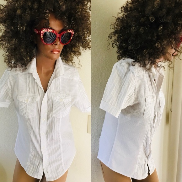 AMATO WEAR Textured White BUTTON-DOWN Short Sleeve SHIRT Size Large - Picture 2 of 12